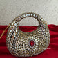 Kiana Kundan Clutch Mini Red Gold