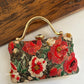 Poppy Green Red Floral Clutch with diamond handle