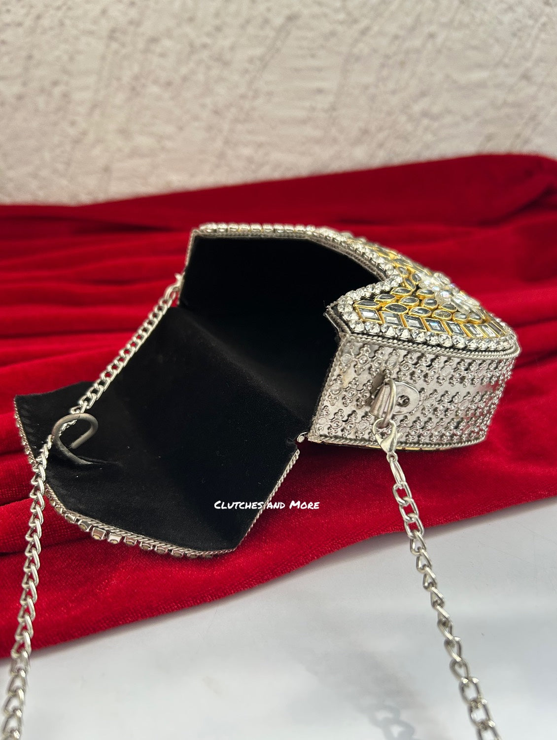 Kasika Kundan Brass Clutch Mini Silver
