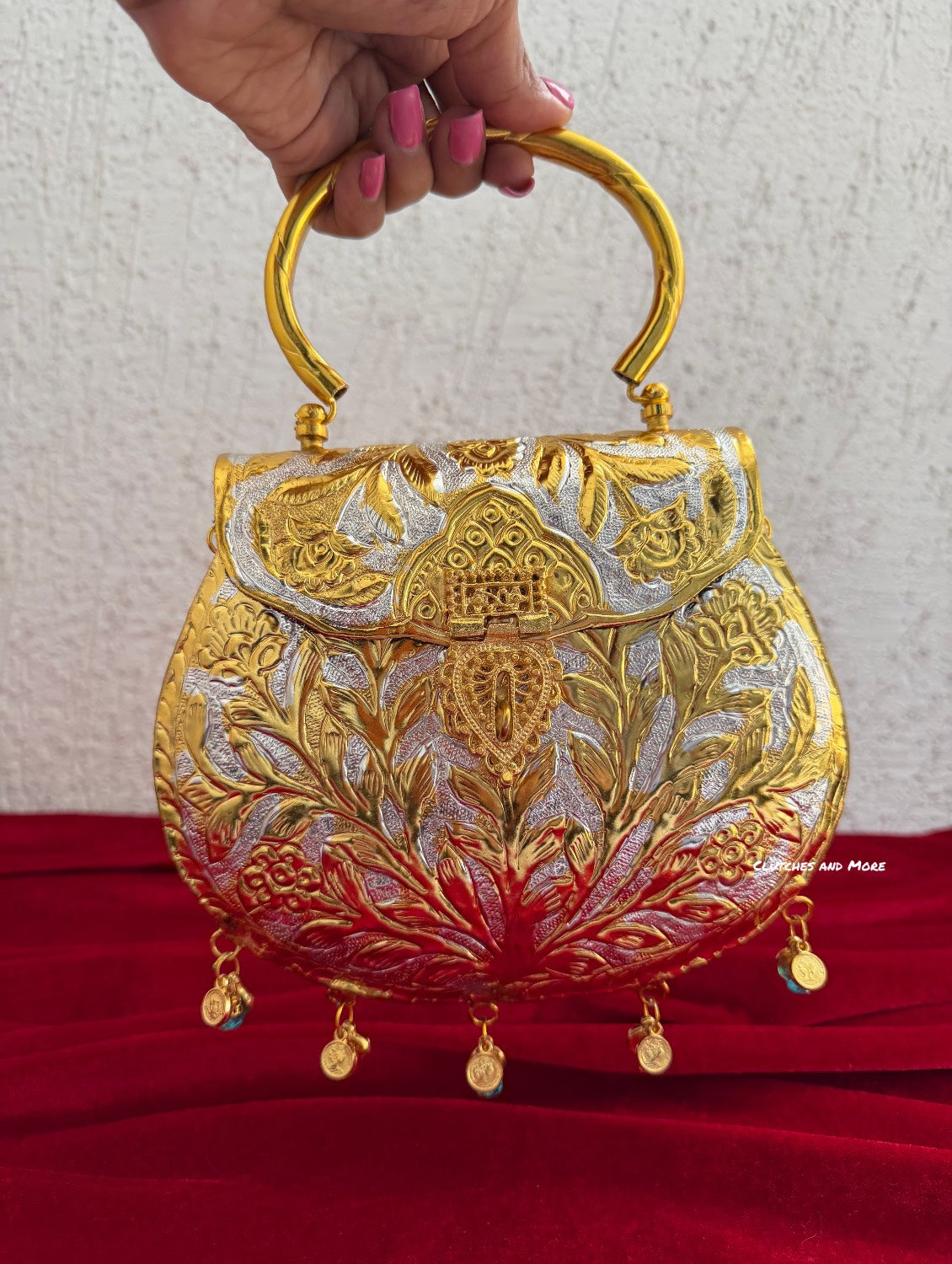 Gold Silver Brass Clutch With Handle