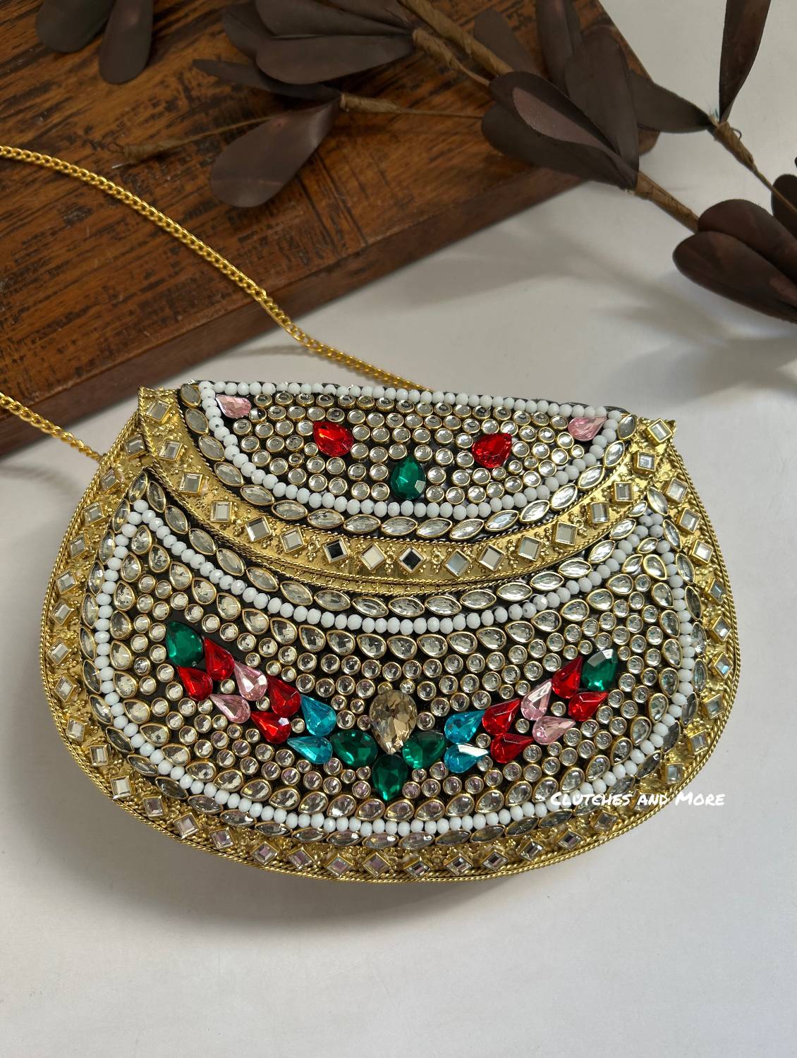 Kasika Kundan Brass Clutch Multicolored