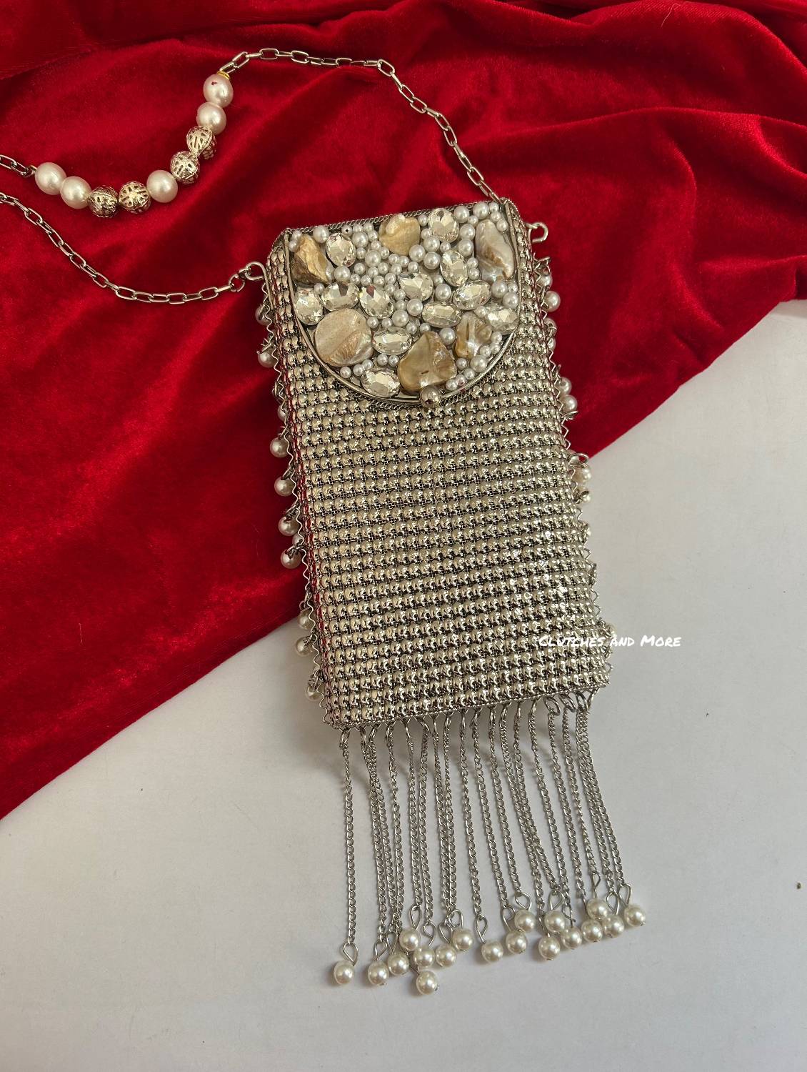 Brass Mother of Pearl Mobile Bag Gold Silver