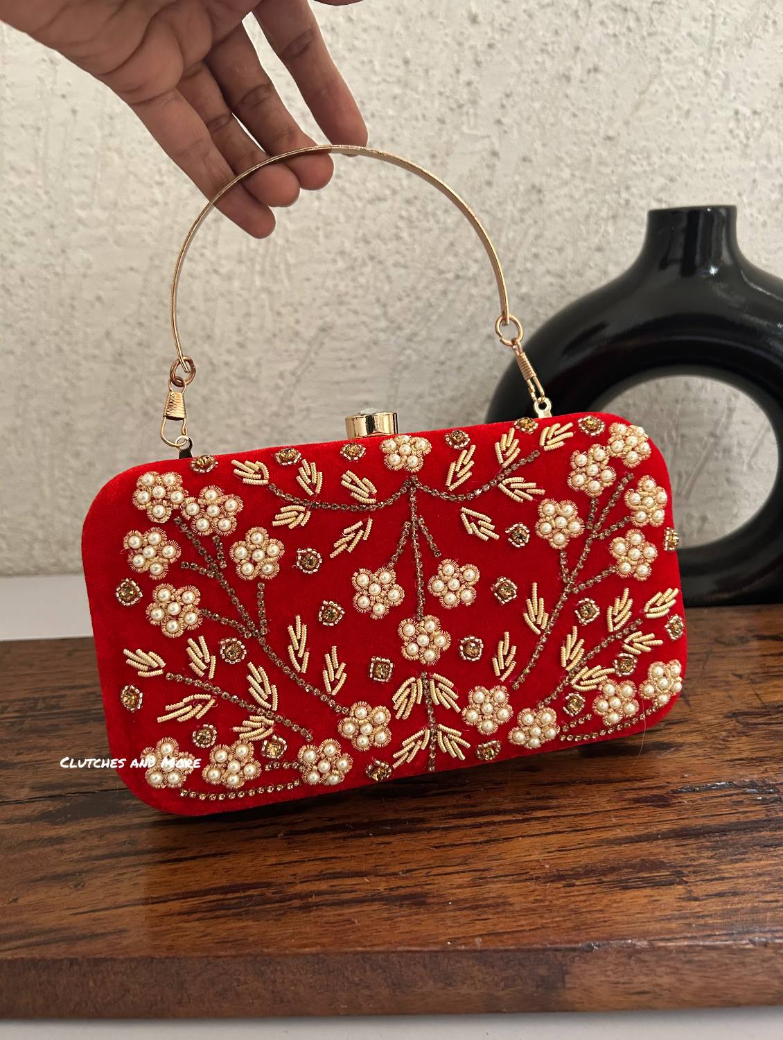 Maahi Red Handwork Clutch Bag