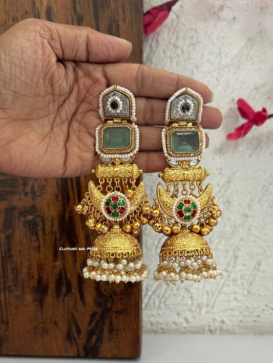 Advaita Kashmiri Earrings Pastel Green with Multicoloured Kundan