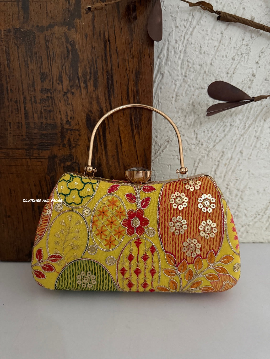 Lakhnawi Chikankari Box Clutch Yellow