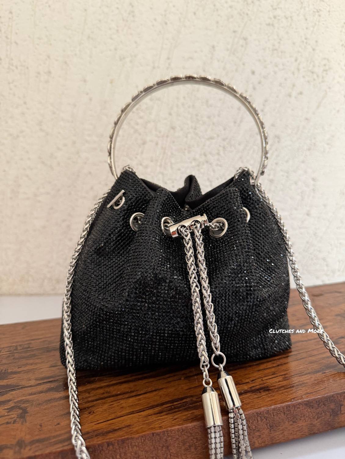 Rhinestone Bucket Bag Black