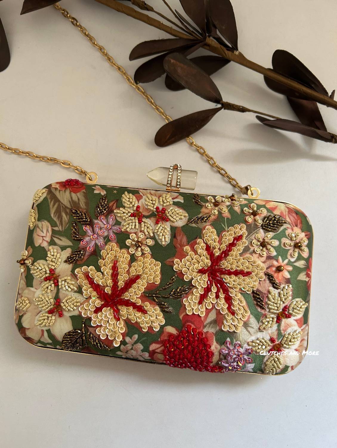 Poppy Green Multicoloured Floral Clutch