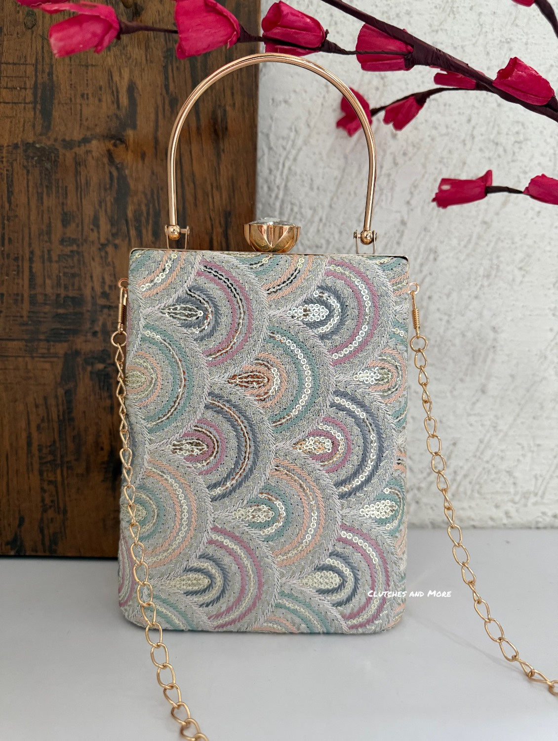 Rainbow Lakhnawi Chikankari Bag White