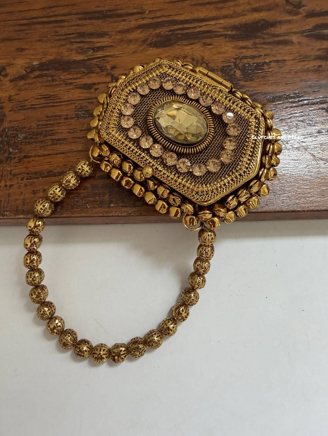 Mini Metal Hexagon Ghunghroo Bag Gold