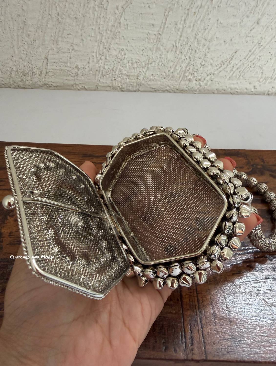 Mini Metal Hexagon Ghunghroo Bag Silver
