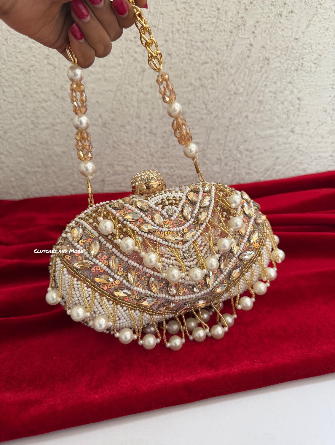 Khwaab Pearl capsule clutch White Pink