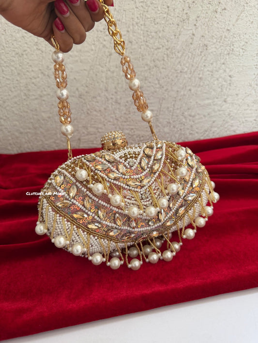 Khwaab Pearl capsule clutch White Pink