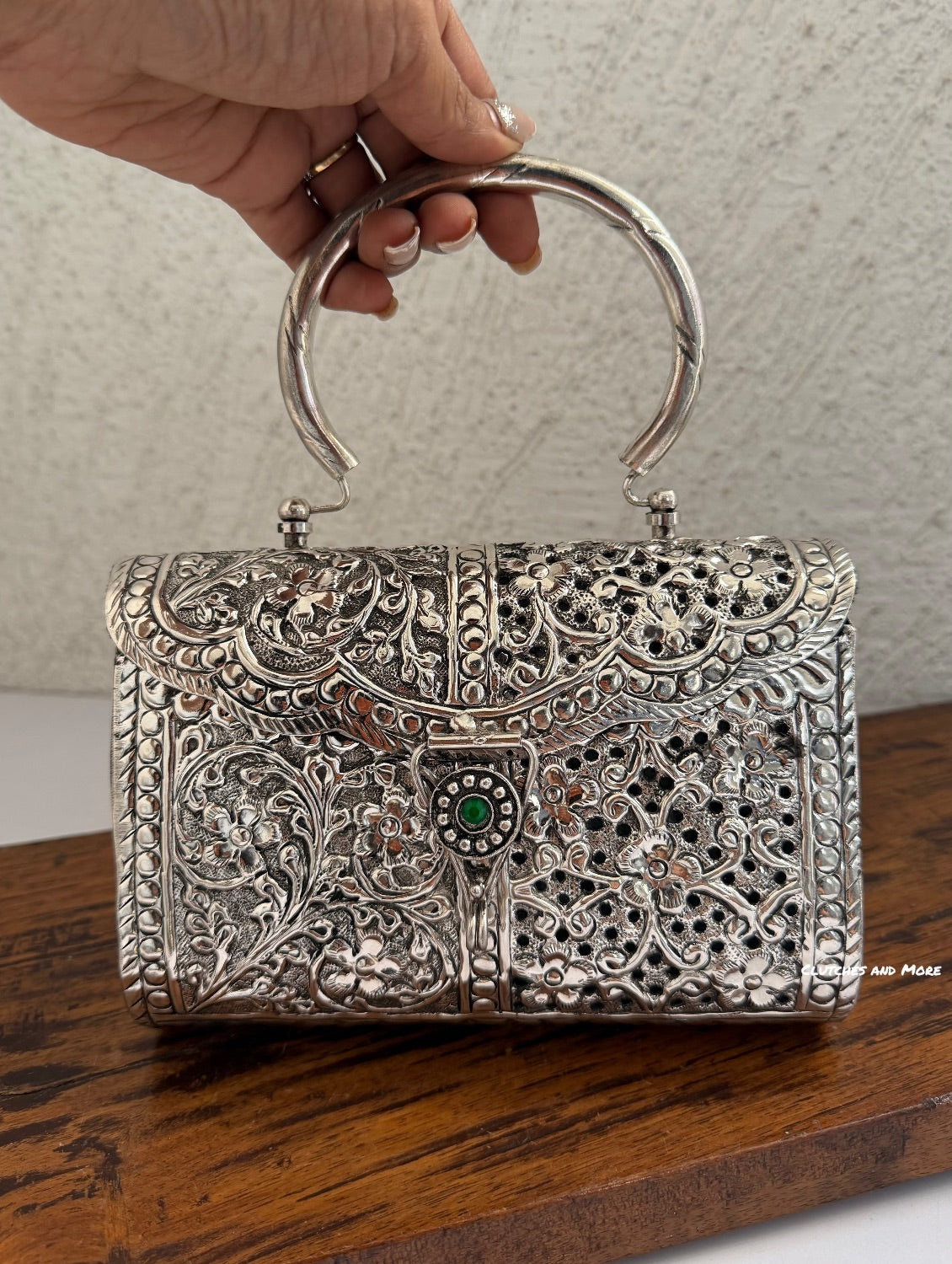 Brass Silver clutch with handle