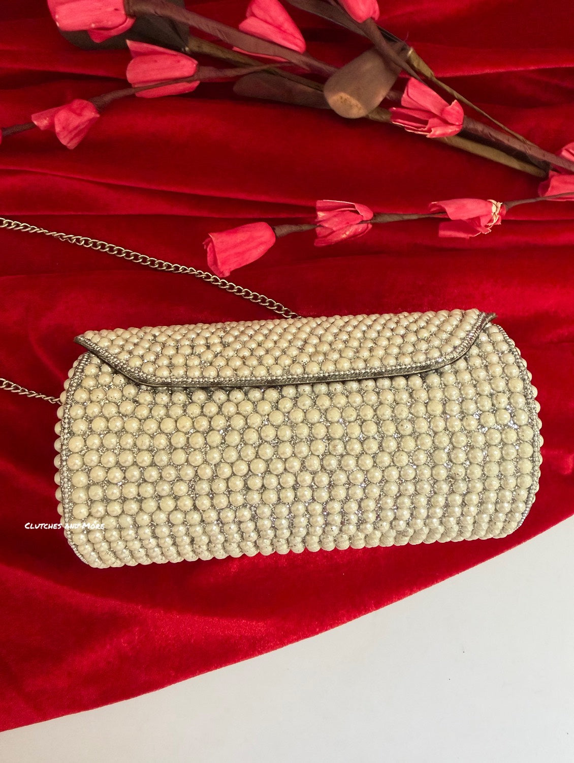 Cylindrical Pearl Bag White