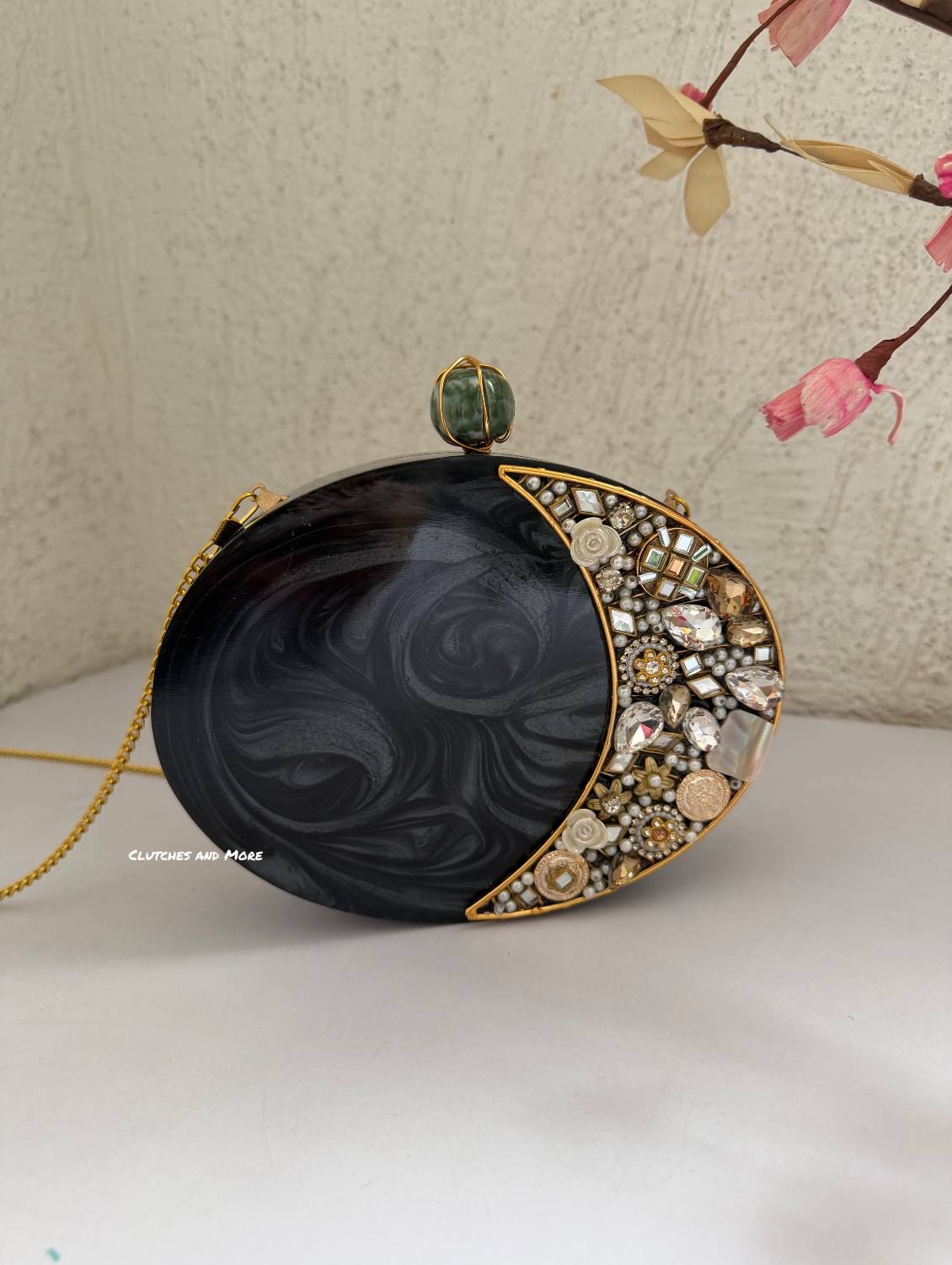 Moonstone Royal Resin Clutch Black