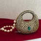 Kiana Kundan Clutch Mini Green Gold
