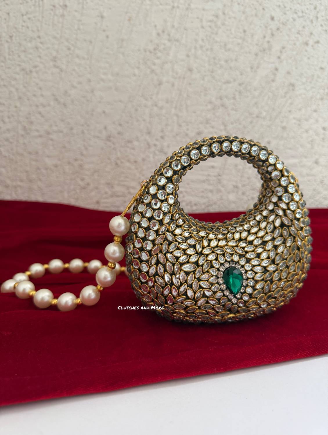 Kiana Kundan Clutch Mini Green Gold