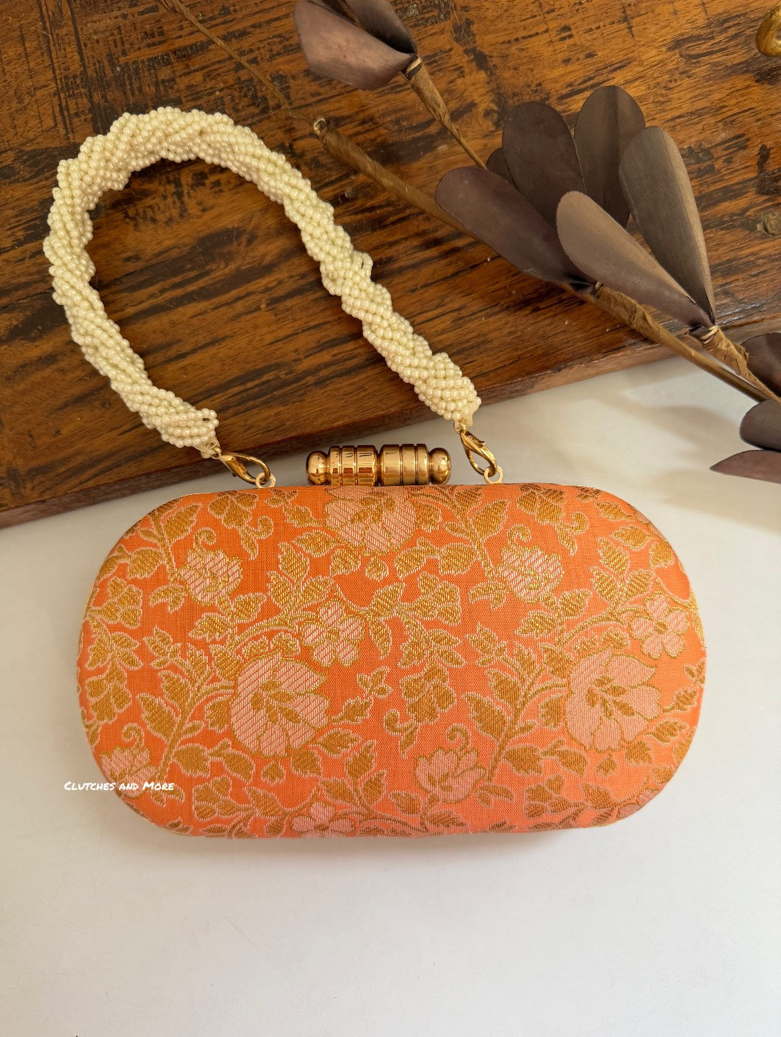 Adaa Banarsi Clutch Peach