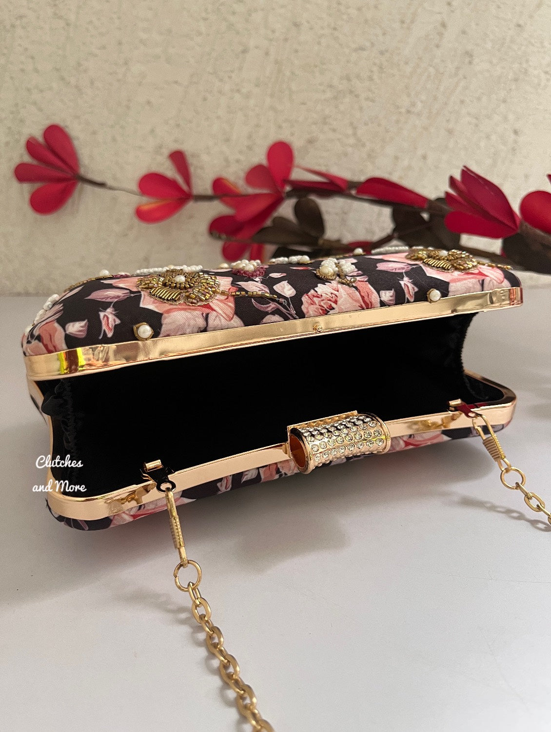 Poppy Black and multi Floral Clutch