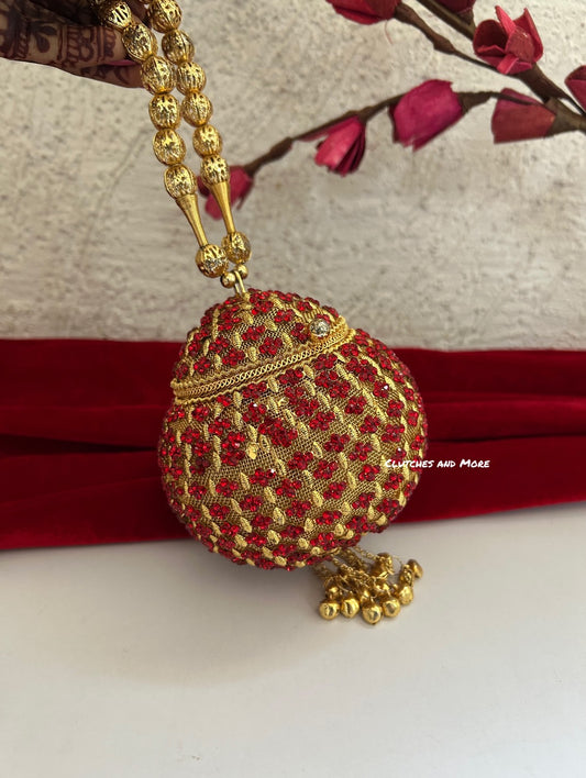 Mini Metal Potli Bag Red Gold