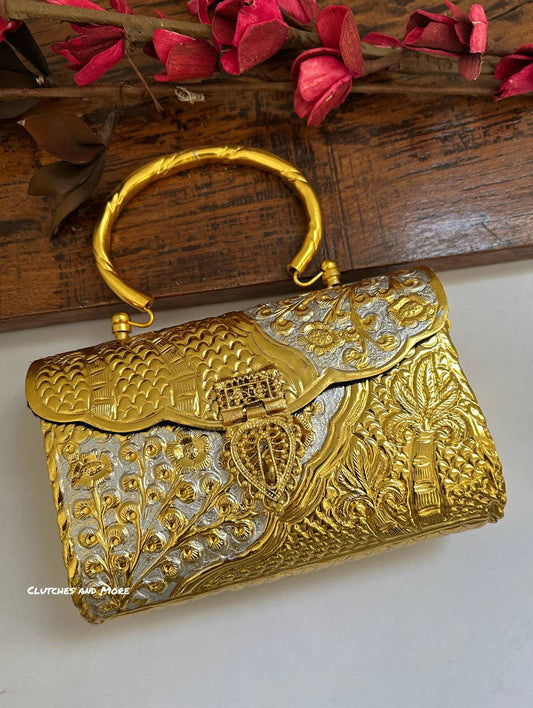 Gold Silver Brass Clutch With Handle