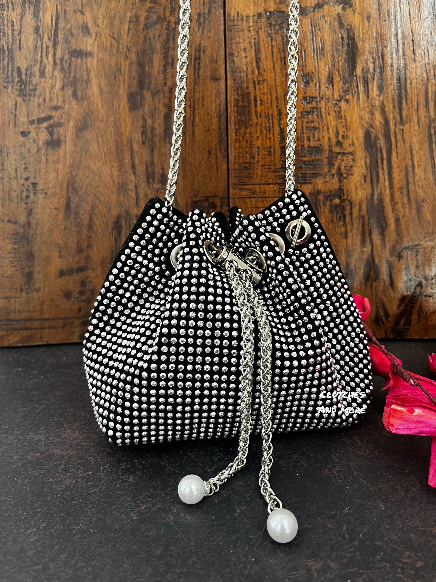 Silver and Black Bucket Bag