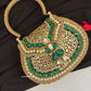 Mehnaaz Kundan Brass Clutch Green Gold White