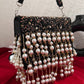 Jodha Pearl Tassle Clutch Black