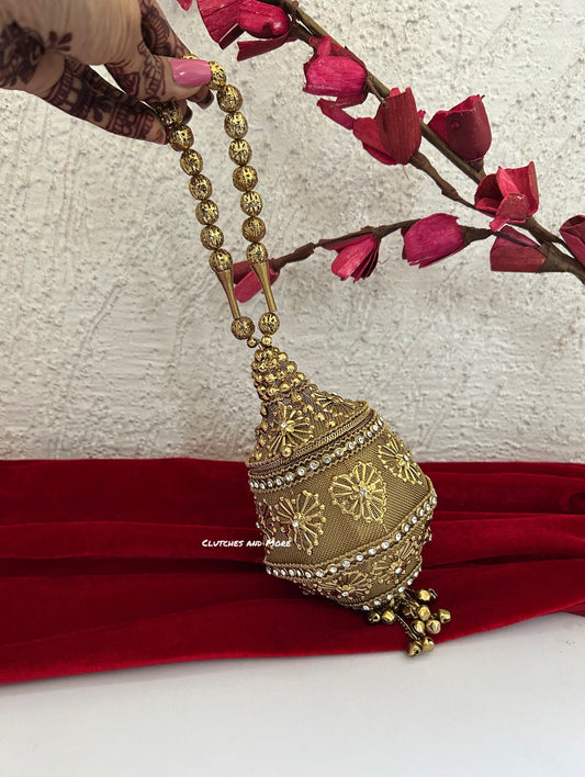 Mini Metal Potli Bag Dark Gold