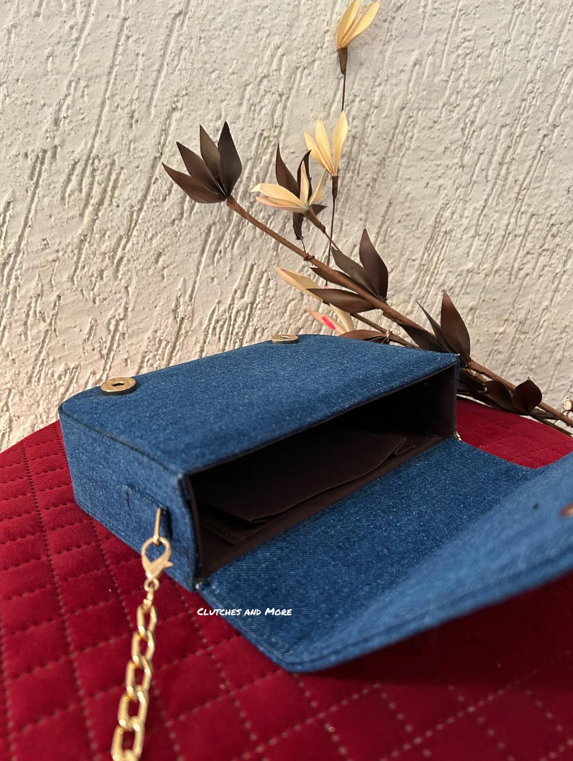 Denim Heart Embellishment Flap Bag