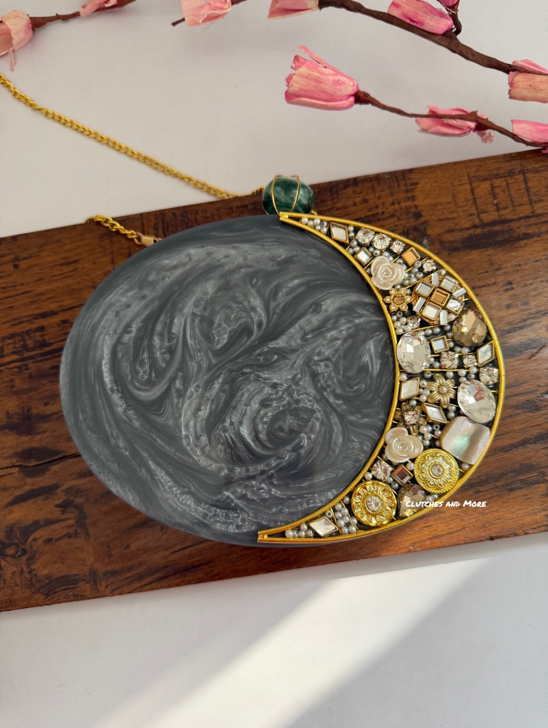 Moonstone Royal Resin Clutch Dark Grey