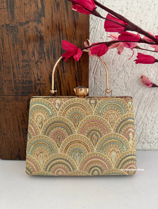 Rainbow Chikankari Bag Gold