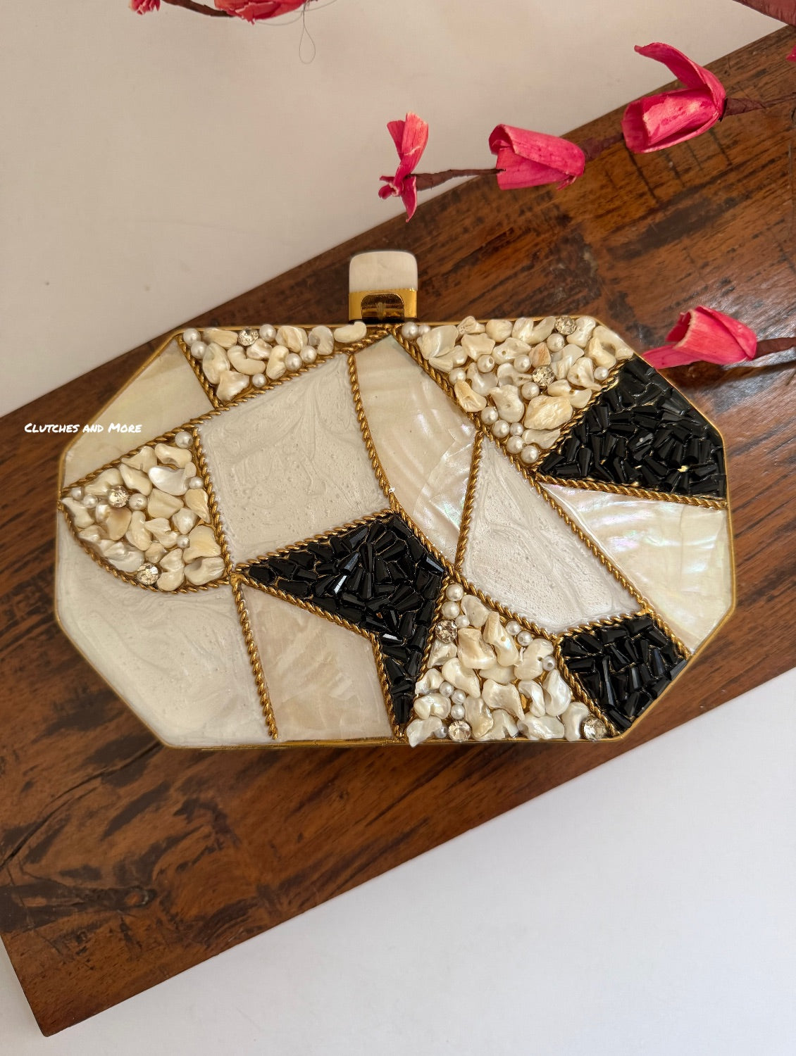 Black and White Mother of Pearl Octagon Clutch