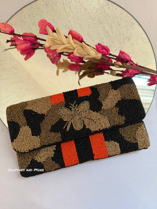 Butterfly Black Gold Envelope Flap Bag