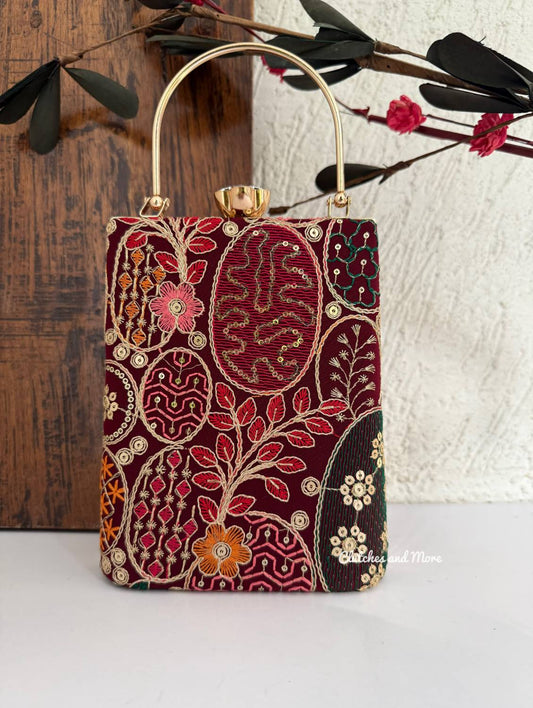 Ibadat Lakhnawi Chikankari Bag Maroon