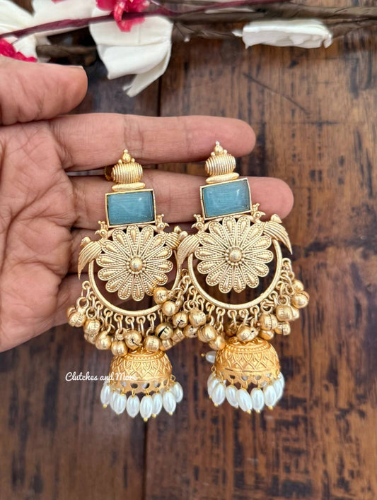 Riwaayat Floral Jhumka Sky Blue Gold