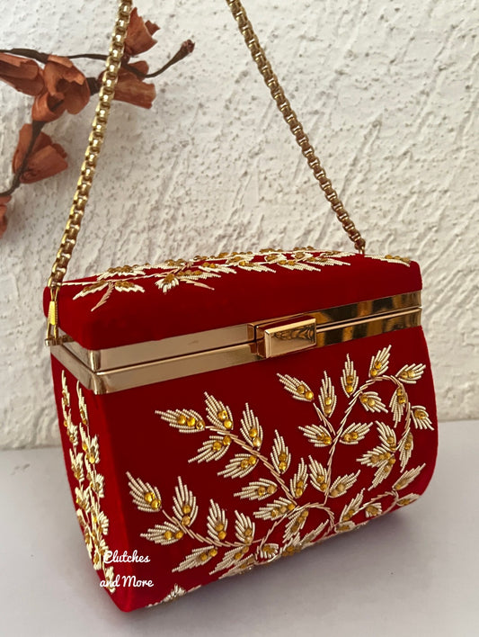 Leaf Sketch Red Box Clutch