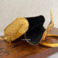 Jharoka Kundan Brass Clutch Gold with Handle