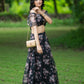 Black Floral Organza Lehenga by Dorie