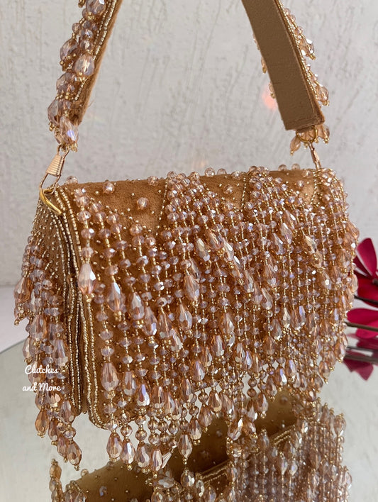 Aza Gold Crystal Flap Bag