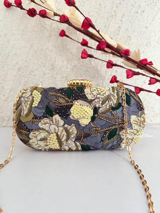Poppy Floral Capsule Clutch Grey Base
