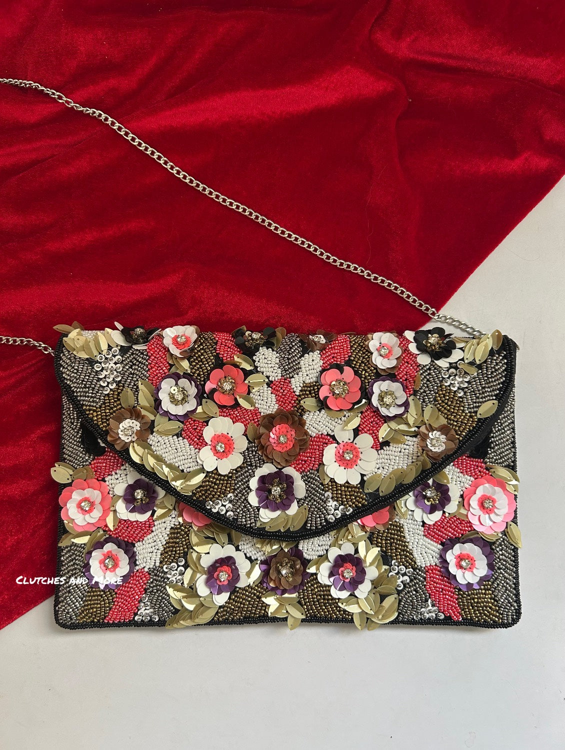 Black Floral Envelope Bag