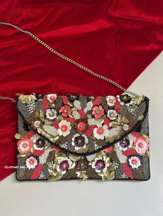 Black Floral Envelope Bag
