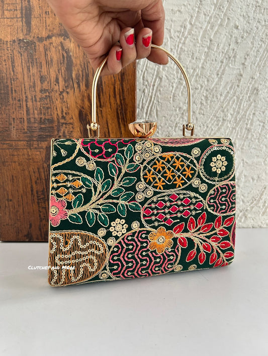 Lakhnawi Chikankari Bag Green