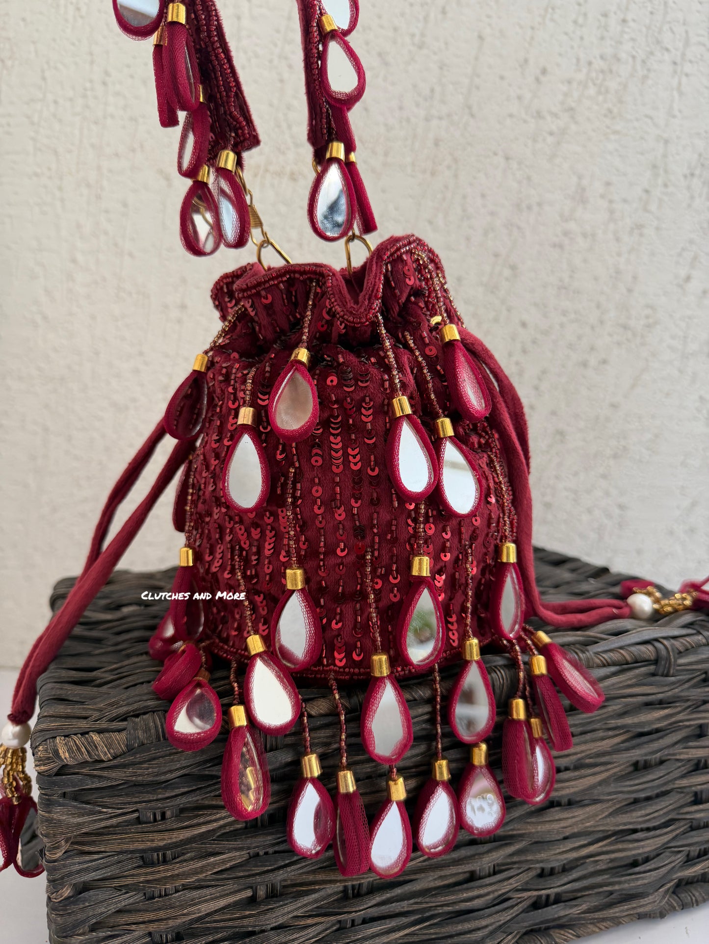 Premium Mirror Potli Maroon