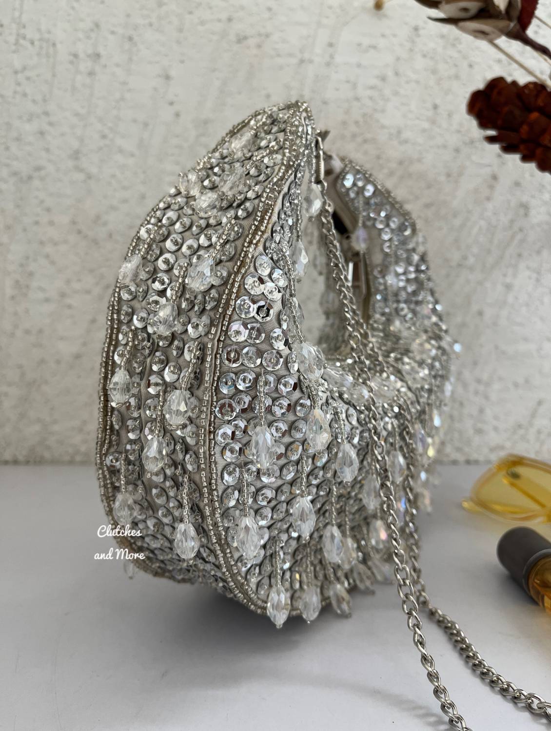 Crystal Chand Silver Clutch