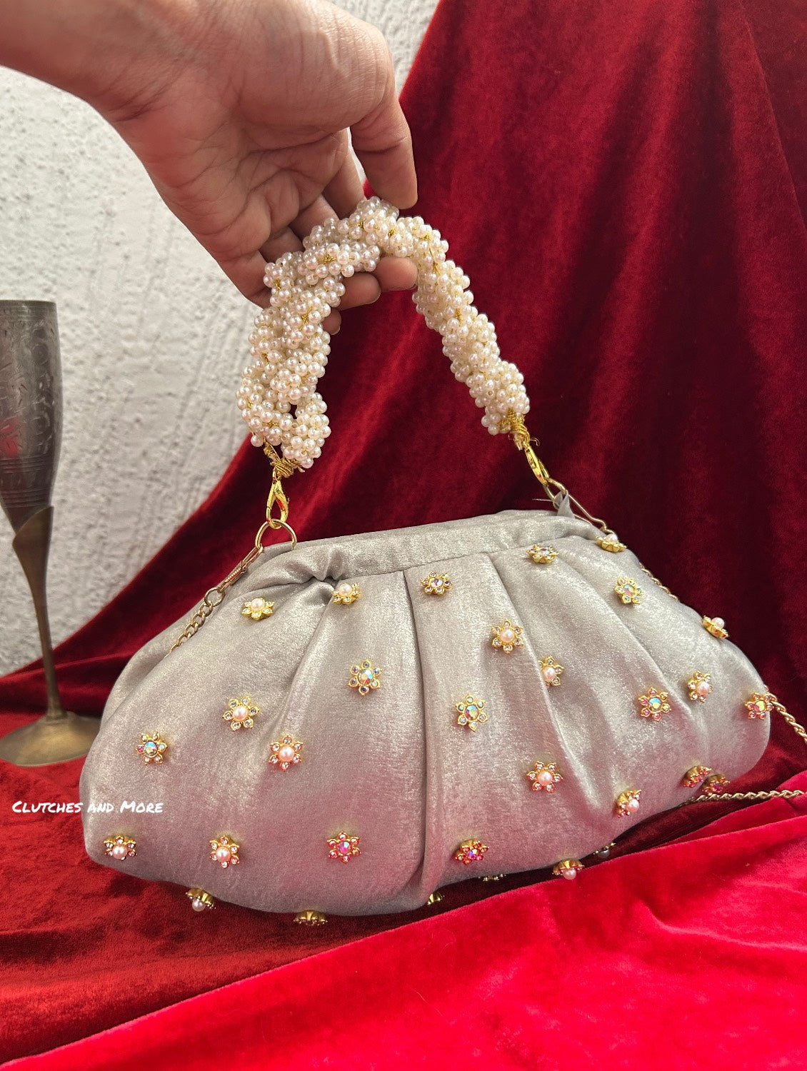 Kundan Batua Bag Silver