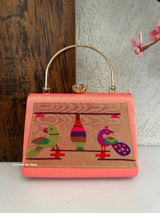 Paithani Clutch Peach