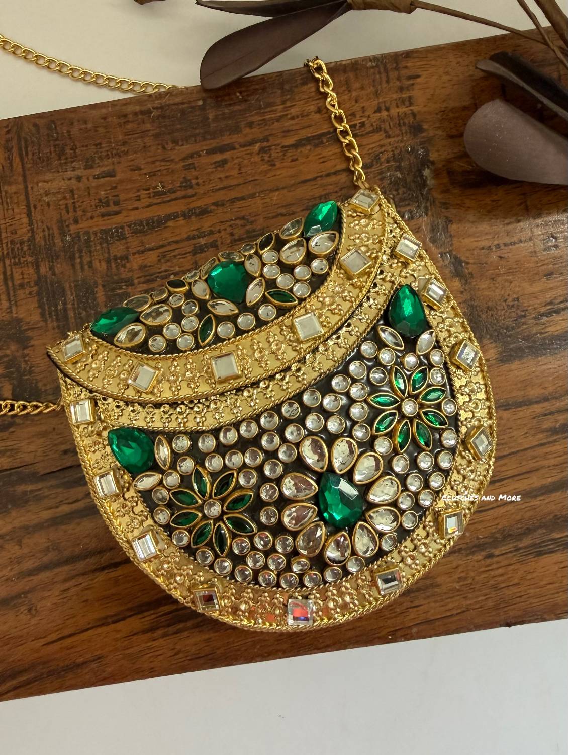 Kasika Kundan Brass Clutch Mini Green