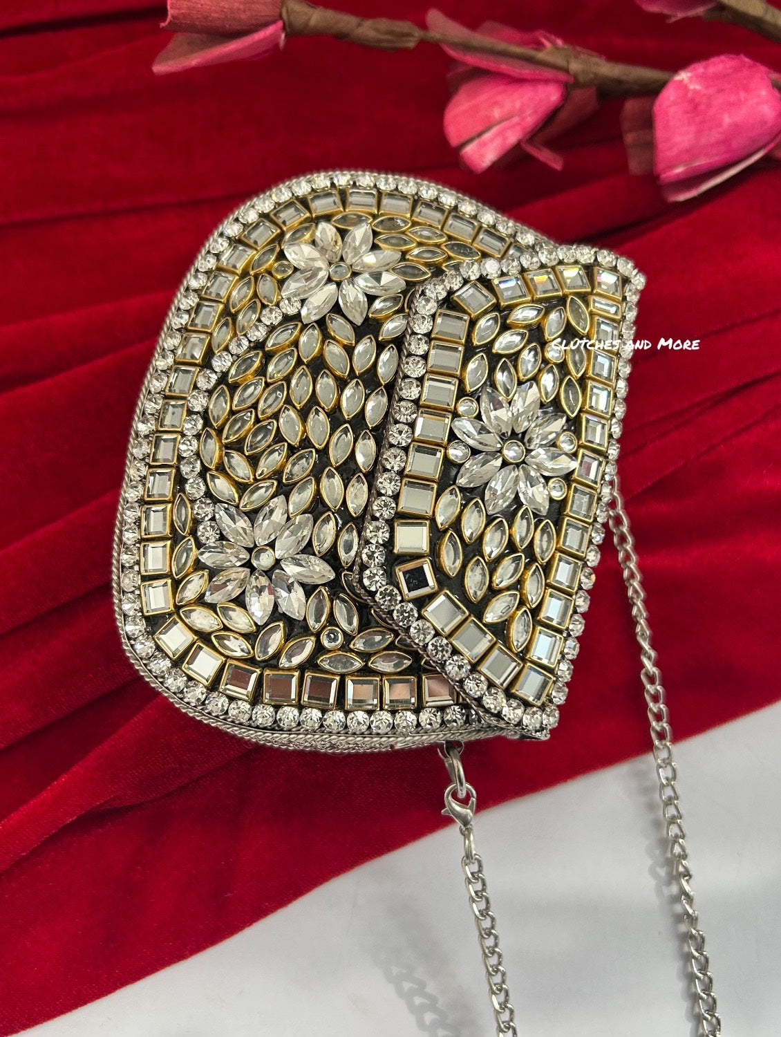 Kasika Kundan Brass Clutch Mini Silver
